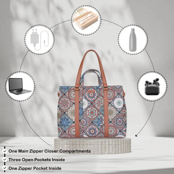 Multicolour Printed Women Tote Bag – Hand Crafted Fabric Handbags, Satchel Purse - Picture 4 of 10